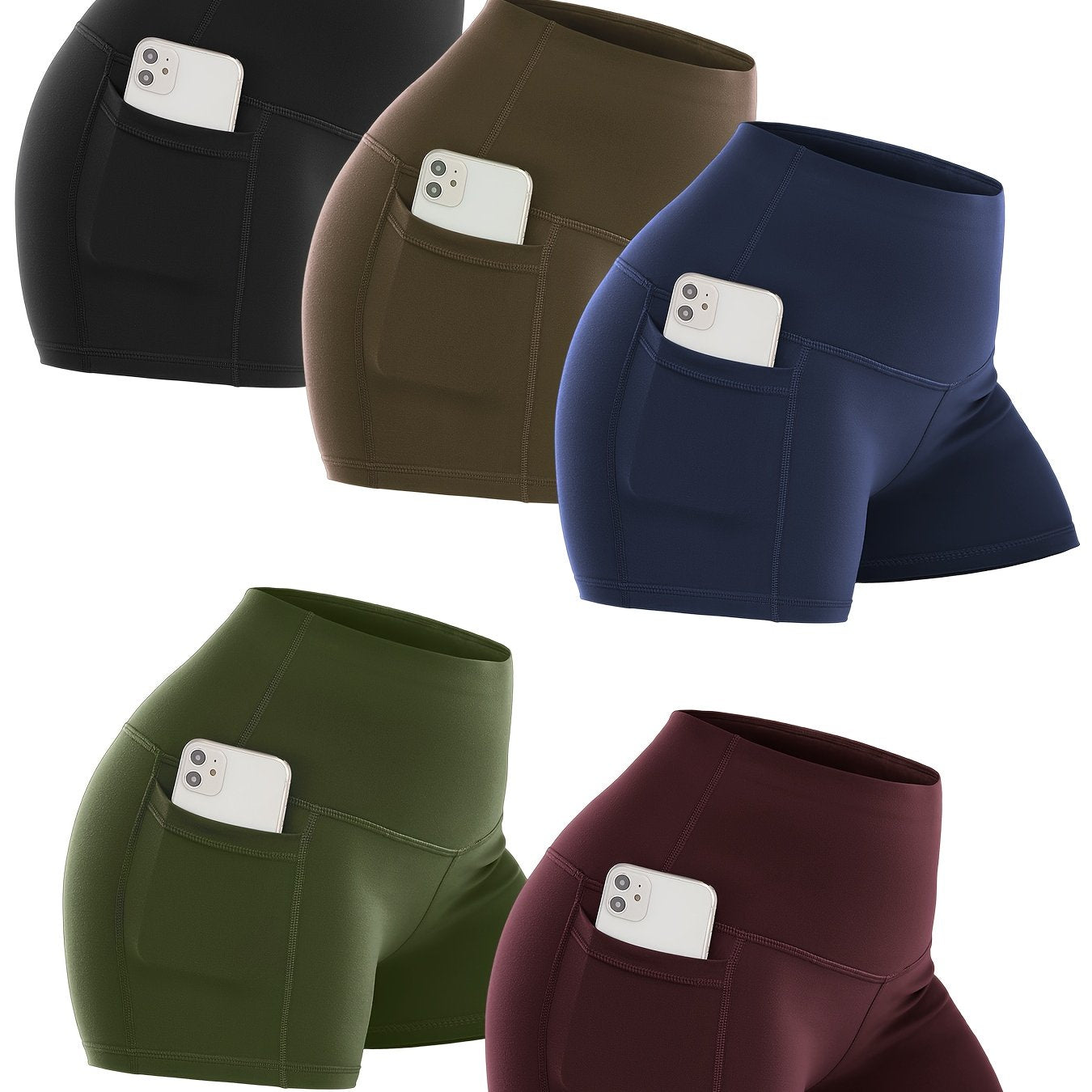 5pcs Biker Shorts For Women With Pockets High Waisted Shorts