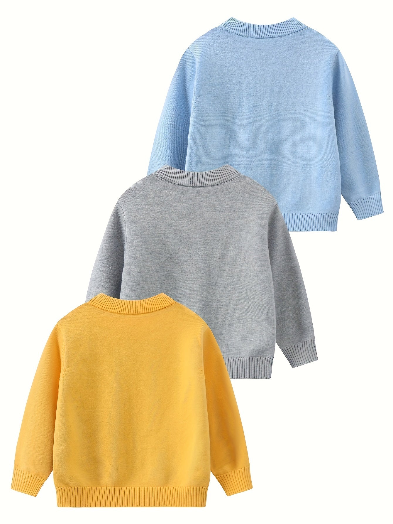 3pcs Boys' Casual Long Sleeve Knit Sweaters - Plaid & Solid Color Pattern, Round Neck, Soft Viscose Blend, Comfortable Fall/Winter Wear for Golf & Casual Outings, Golf Sweater