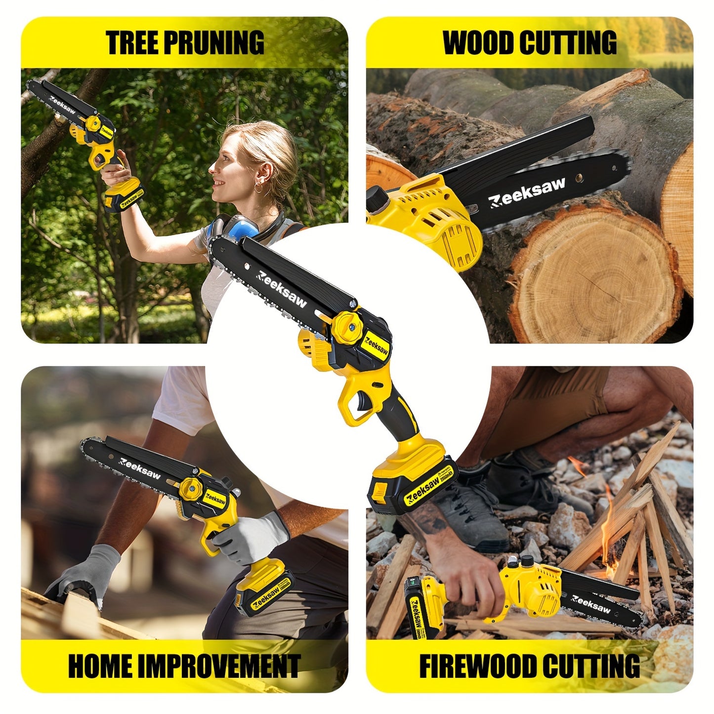 Mini Chainsaw Cordless, 8 Inch Handheld Electric Chain Saw with 2pcs 2.0Ah Battery And Charger, 26ft/S Speed - Automatic Chain Tensioning & Auto Oiler for Tree Branches, Courtyard, Household, And Garden, ZEEKSAW