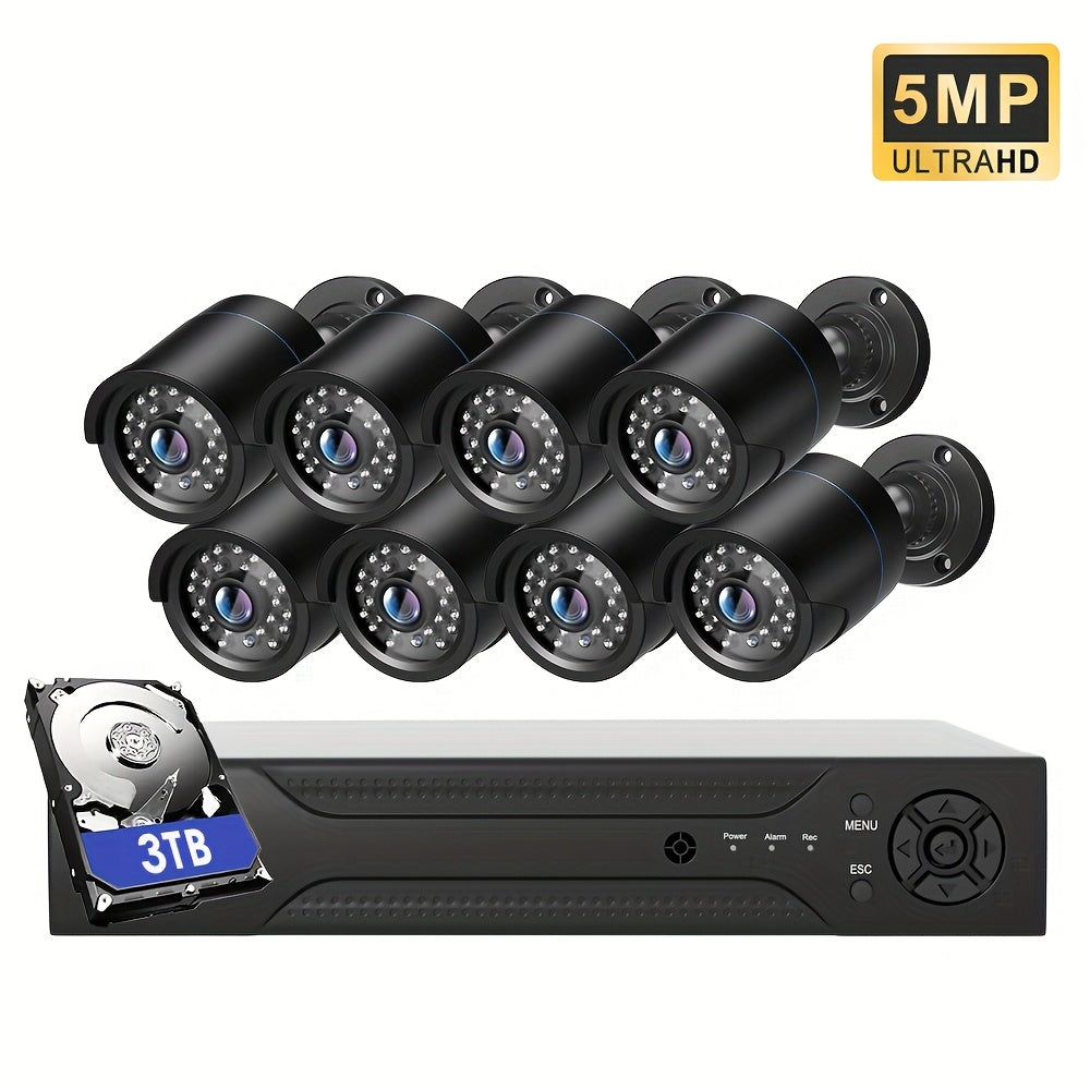 AHD 3K Lite Surveillance Security Camera System With AI Human Detection, 8CH DVR And 8PCS 5MP Wired CCTV Cameras, Remote Access, IR Night Vision, E-mail Alert For Motrion Detection, 500G Hard Drive Included