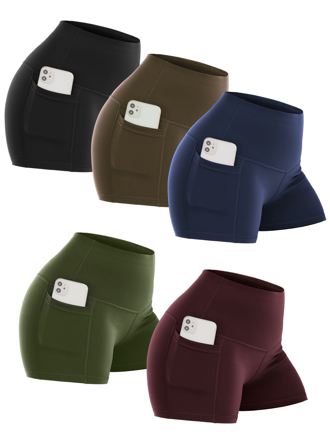 5pcs Biker Shorts For Women With Pockets High Waisted Shorts