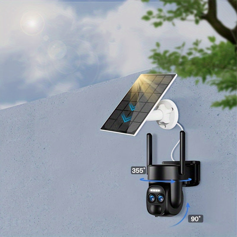 4PCS 2K High-definition Safety Camera With Solar Panel 6MP PTZ Monitoring System Dual Lens, 2.4G WiFi Sports Spotlight, Color Night Vision, Two-way Call, Ultra Wide Angle, PIR Motion Detection, Two-way Audio, Alarm - Ideal Ch
