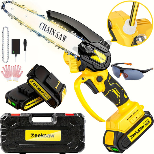 Mini Chainsaw Cordless, 8 Inch Handheld Electric Chain Saw with 2pcs 2.0Ah Battery And Charger, 26ft/S Speed - Automatic Chain Tensioning & Auto Oiler for Tree Branches, Courtyard, Household, And Garden, ZEEKSAW
