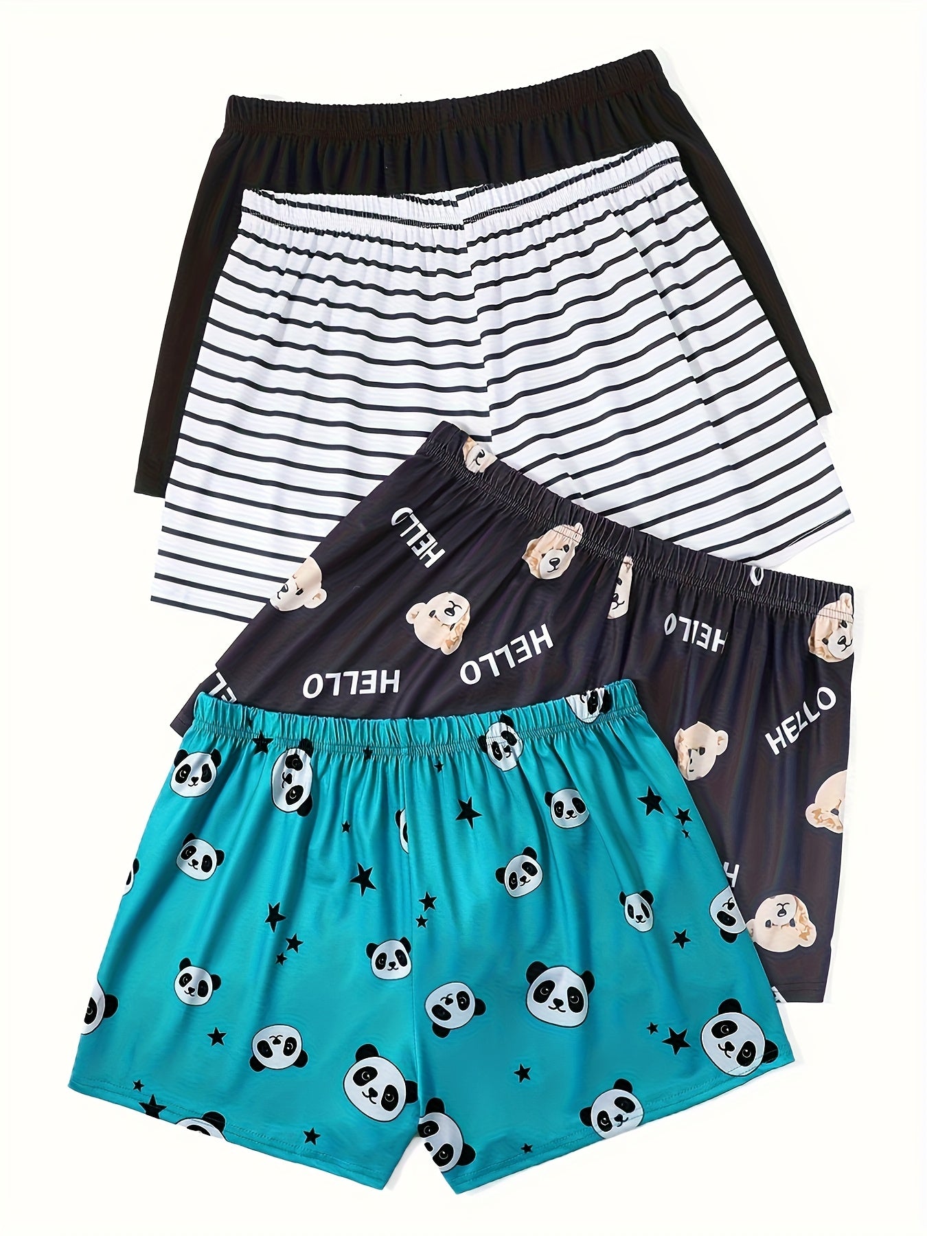 Women'S Large Size Cartoon Printed Home Shorts 4pcs Combination
