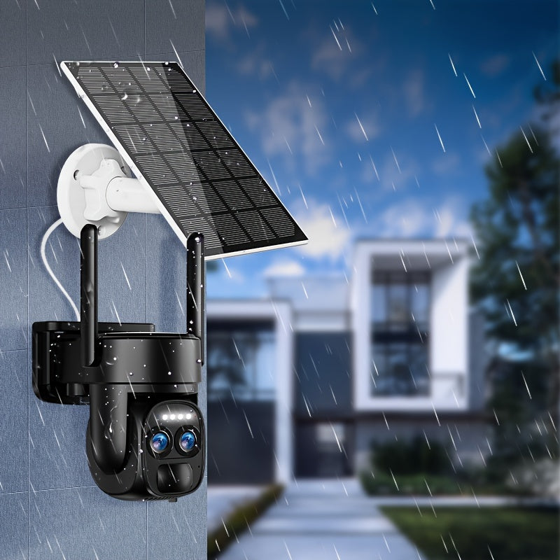 4PCS 2K High-definition Safety Camera With Solar Panel 6MP PTZ Monitoring System Dual Lens, 2.4G WiFi Sports Spotlight, Color Night Vision, Two-way Call, Ultra Wide Angle, PIR Motion Detection, Two-way Audio, Alarm - Ideal Ch