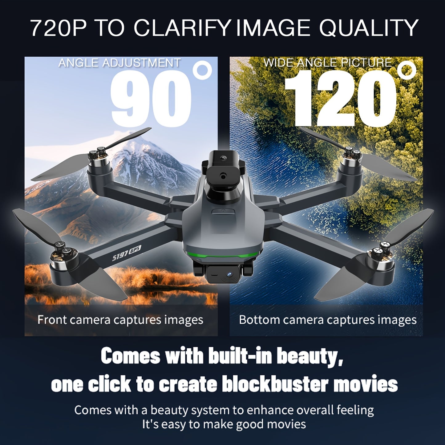 S197 Aerial Drone/high-definition Screen Display Remote Control/GPS Return/precise Obstacle Avoidance/720P Real-time High-definition Camera/dual Cameras/three Battery Ultra Long Endurance