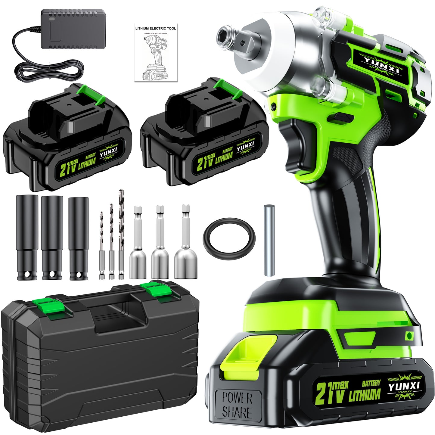 21V Impact Wrench & Drill/Driver Set Compatible for Car, Truck, Motorcycle Repair - Heavy-Duty Motor & Lithium-Ion Battery- Kit with Plastic Housing - Mechanic & DIY for Home, Vehicle Maintenance (Rechargeable)