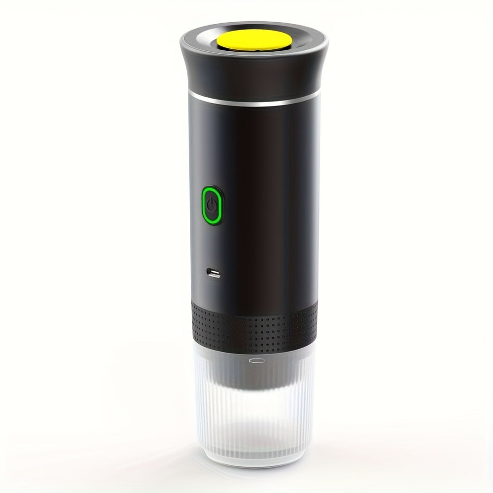 Compact Automatic Capsule Coffee Maker, One-Touch Brewing, USB Rechargeable, Sleek Black Transparent Aesthetic - Perfect for Travel, Student Housing, And Workspaces | Handy Kitchen Gadget, Great for Coffee Enthusiasts, Dorm C