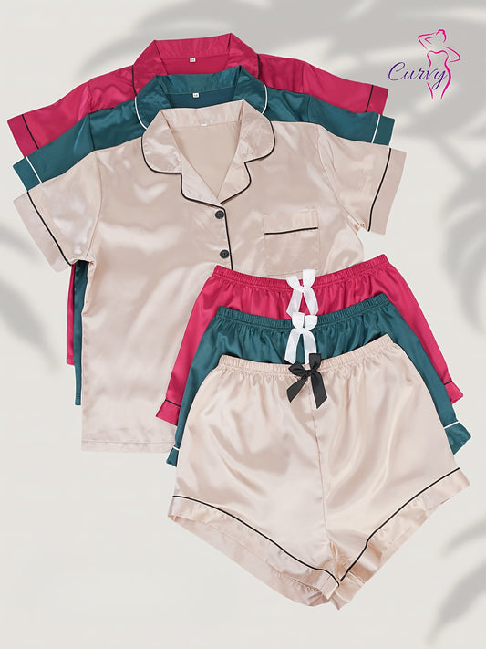 3 Sets Women'S Pajama Set, Soft Satin Pajama Set 0XL-4XL, Bridal Pajamas, Casual Pajama Set