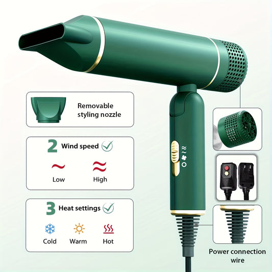 1600W Foldable Travel Hair Dryer with Hot/Warm/Cold Wind, 2-Speed Control, Professional Negative Ion Care, Nozzle & Ergonomic Handle - Lightweight Portable Design, Ideal Gift for Women, Hair Dryer for Curly Hair, Sleek Cylind