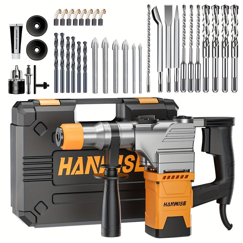 HANWISE 3-in-1 Multifunctional High-power Wired Rotary Hammer for drill, Used for Drilling, Rock for drilling, Demolition, Industrial Grade Electric for drill, Heavy-duty Impact for drill Electric Tool, Suitable for Concrete,