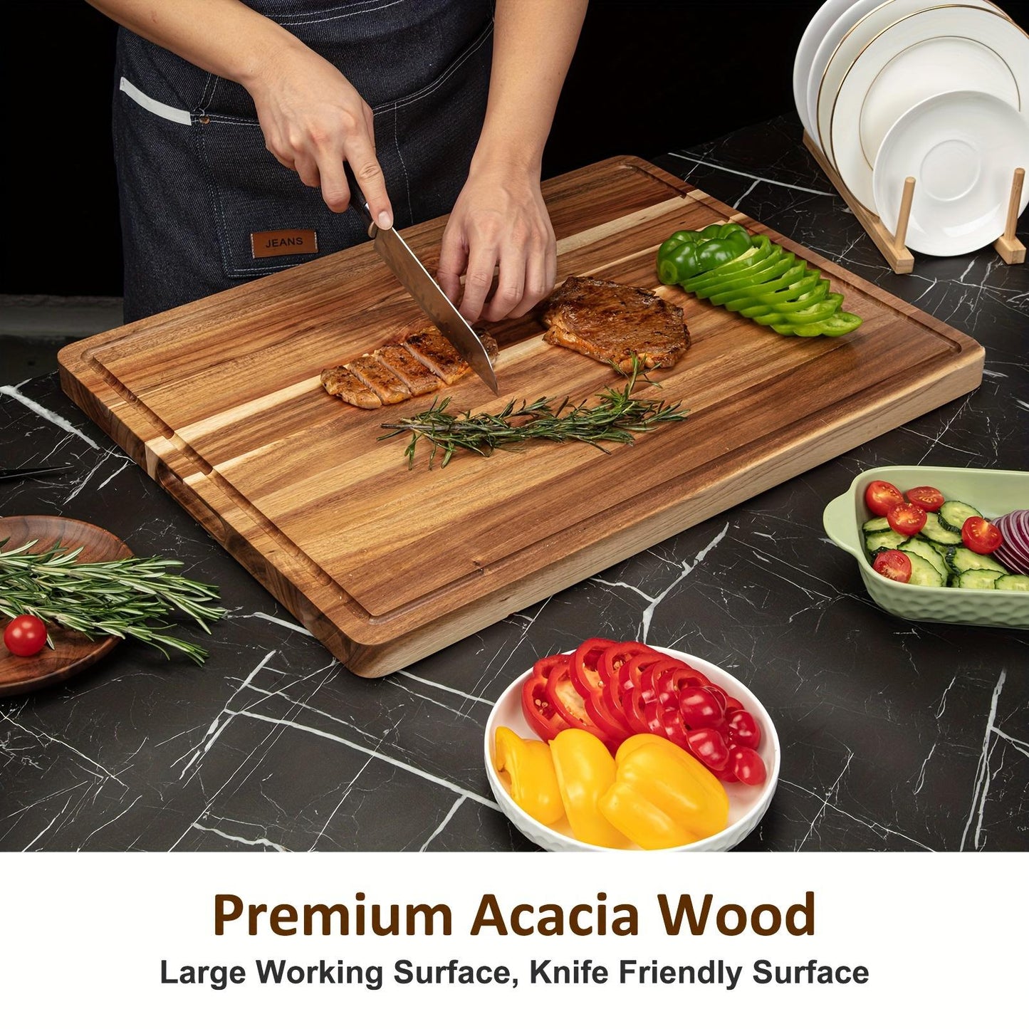 1pc Extra Large Wooden Cutting Board with Juice Groove, Thick Acacia Wood Chopping Board, 20 X 15 Inches, Heavy Duty Utensil, Perfect for Christmas Gift