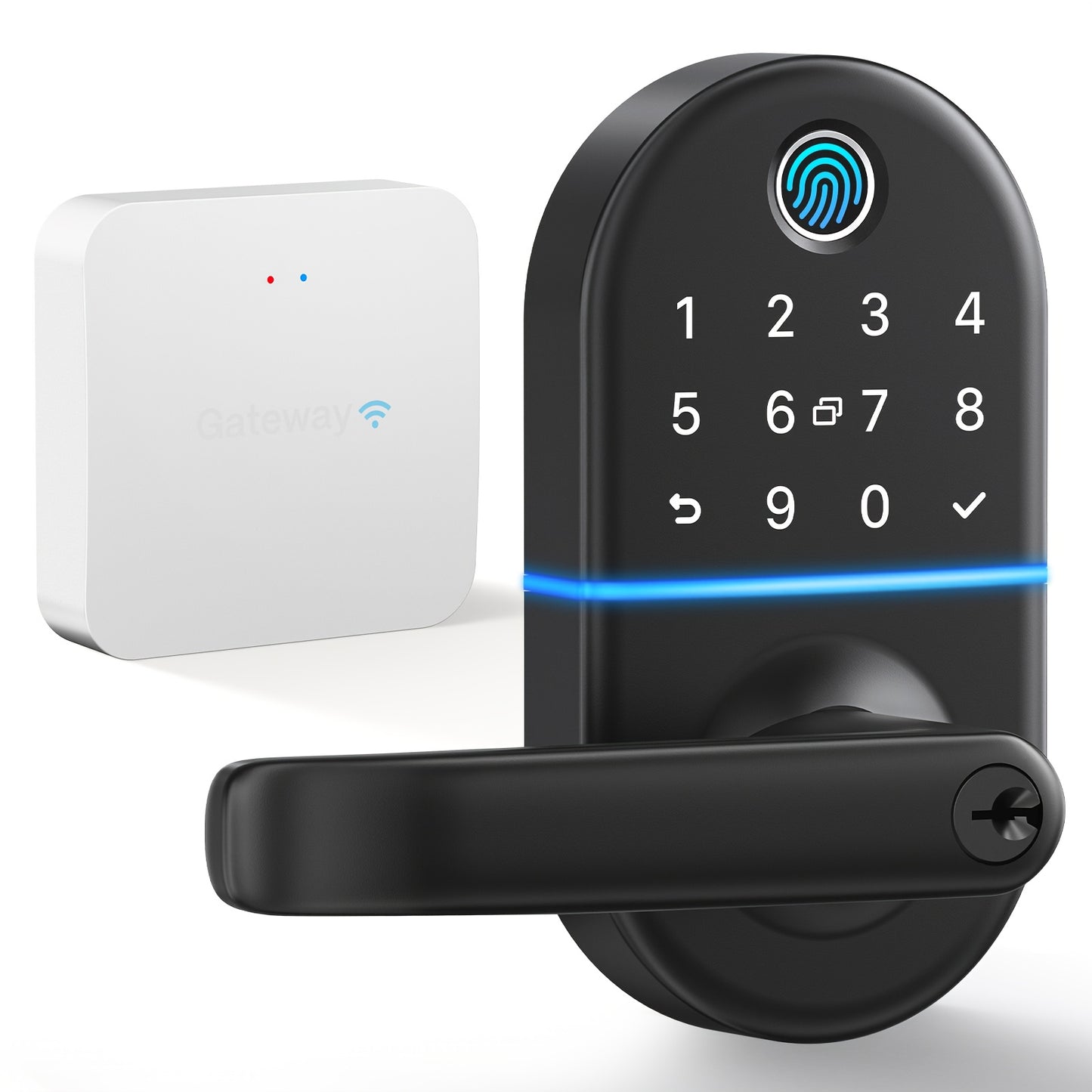 Smart Keypad Door Lock with Handle - Keyless Entry Fingerprint Biometric Lock, Enabled Electronic Deadbolt, App Control & -Peek Keypad, Compatible with Doors (, Black) - Smartphone Lock/Unlock via