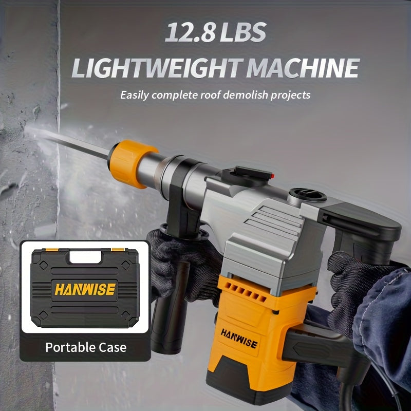 HANWISE 3-in-1 Multifunctional High-power Wired Rotary Hammer for drill, Used for Drilling, Rock for drilling, Demolition, Industrial Grade Electric for drill, Heavy-duty Impact for drill Electric Tool, Suitable for Concrete,