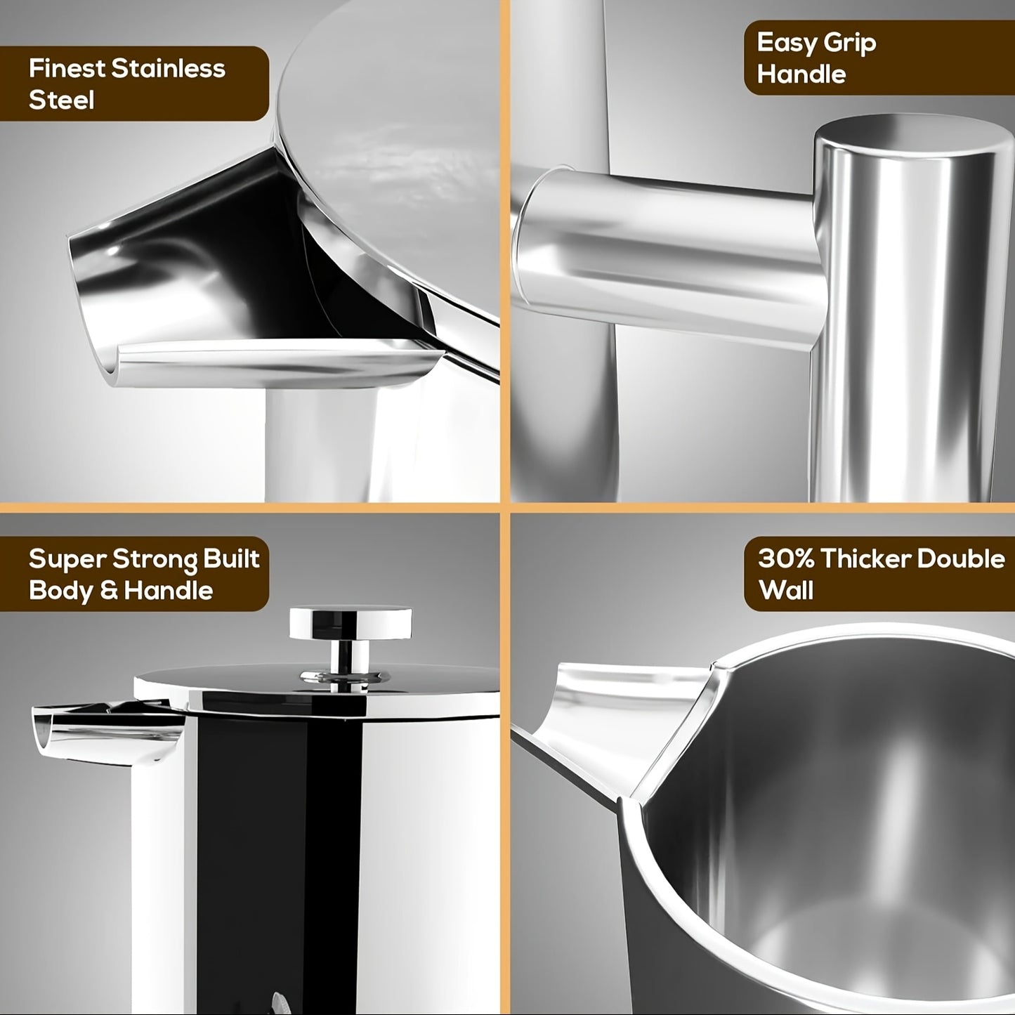 2pcs, French Press Coffee Maker, Stainless Steel French Press Coffee Maker, 4 Filter Heat Resistant, Double Wall Insulated French Press Stainless Steel & Tea Brewer Easy Clean & Easy Press, Tea Maker For Kitchen & Camping, Co