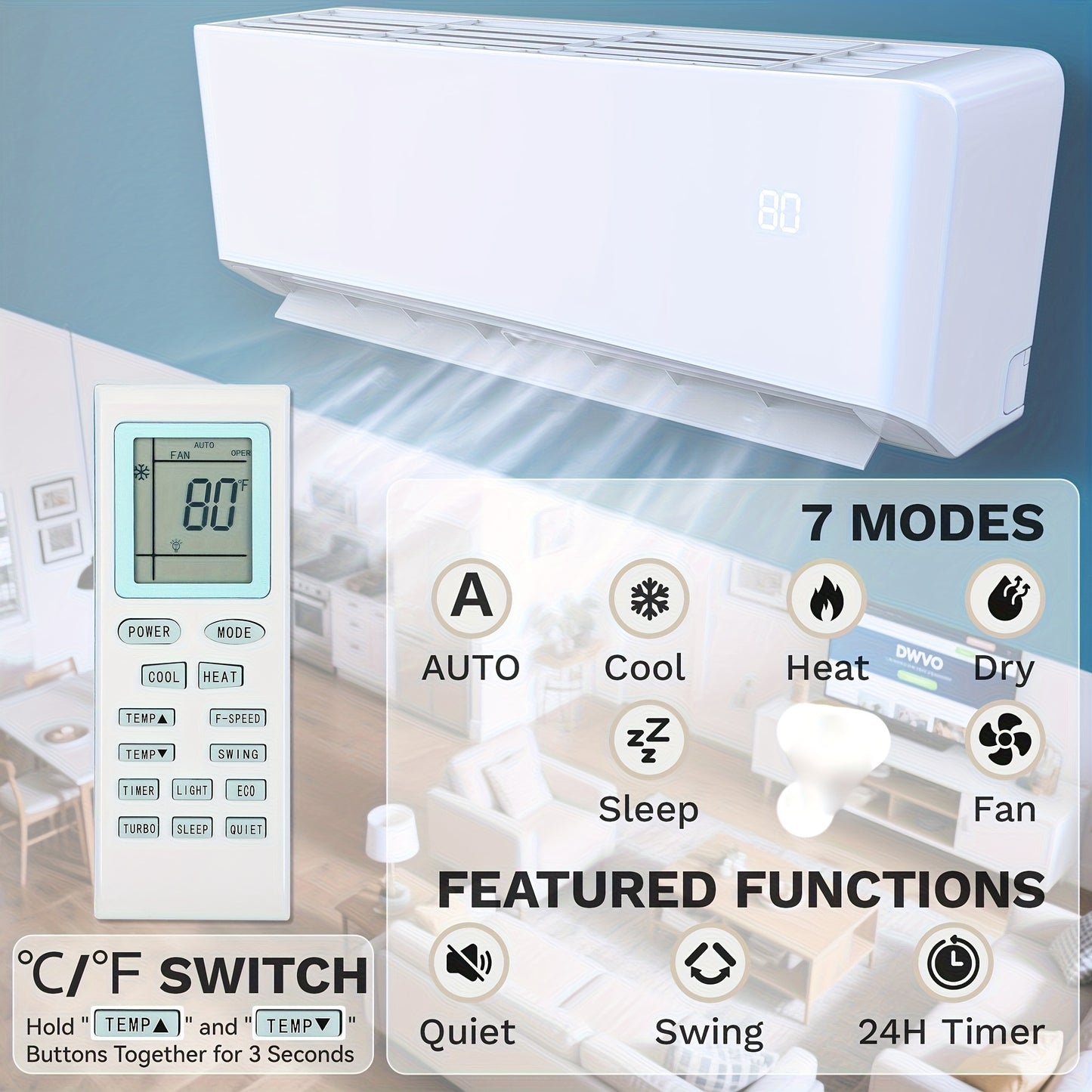 12000/9000 BTU Heat Pump Mini Split AC, 1 Ton Winter Heating, 115/220V Inverter Ductless System, 17 SEER2, WiFi Enabled, Pre-Charged Condenser, 450-750 Sq. Ft Coverage, Complete Installation Kit Perfect Gift For Christmas & H