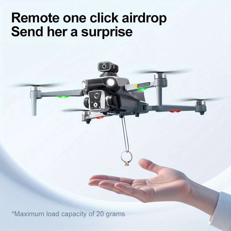 New K19 MAX GPS Folding Drone with Large 4.5-inch LCD Screen And Memory Card, Aerial Drop Function, 5G WiFi FPV First View, 360° Obstacle Avoidance, Brushless Motors, Optical Streaming Positioning, Includes Three Batteries A