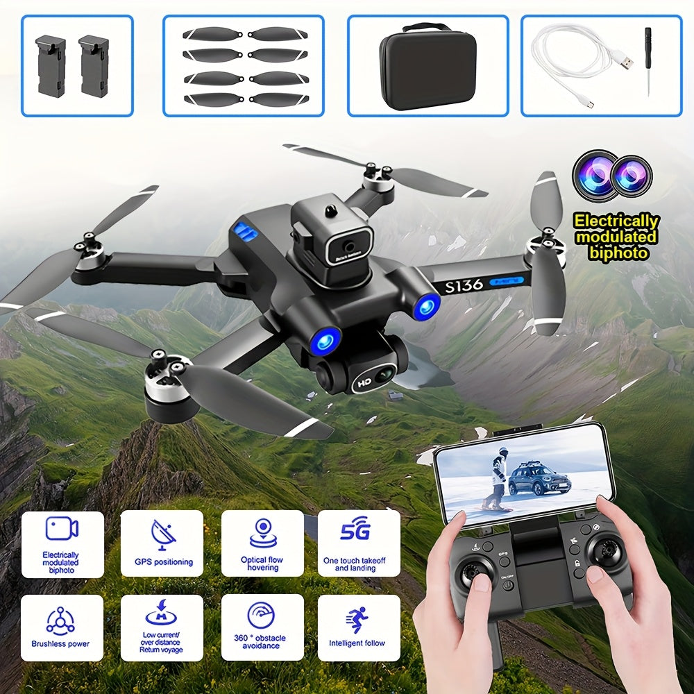 GPS Drone with 4K Camera for Adults Beginner, Ult-Long Flight Time, Optical Flow, 5G Transmission Foldable FPV RC Quadcopter with Brushless Motors, No Obstacle Avoidance, GPS Auto Return Home, Aerial Photography, Recreational