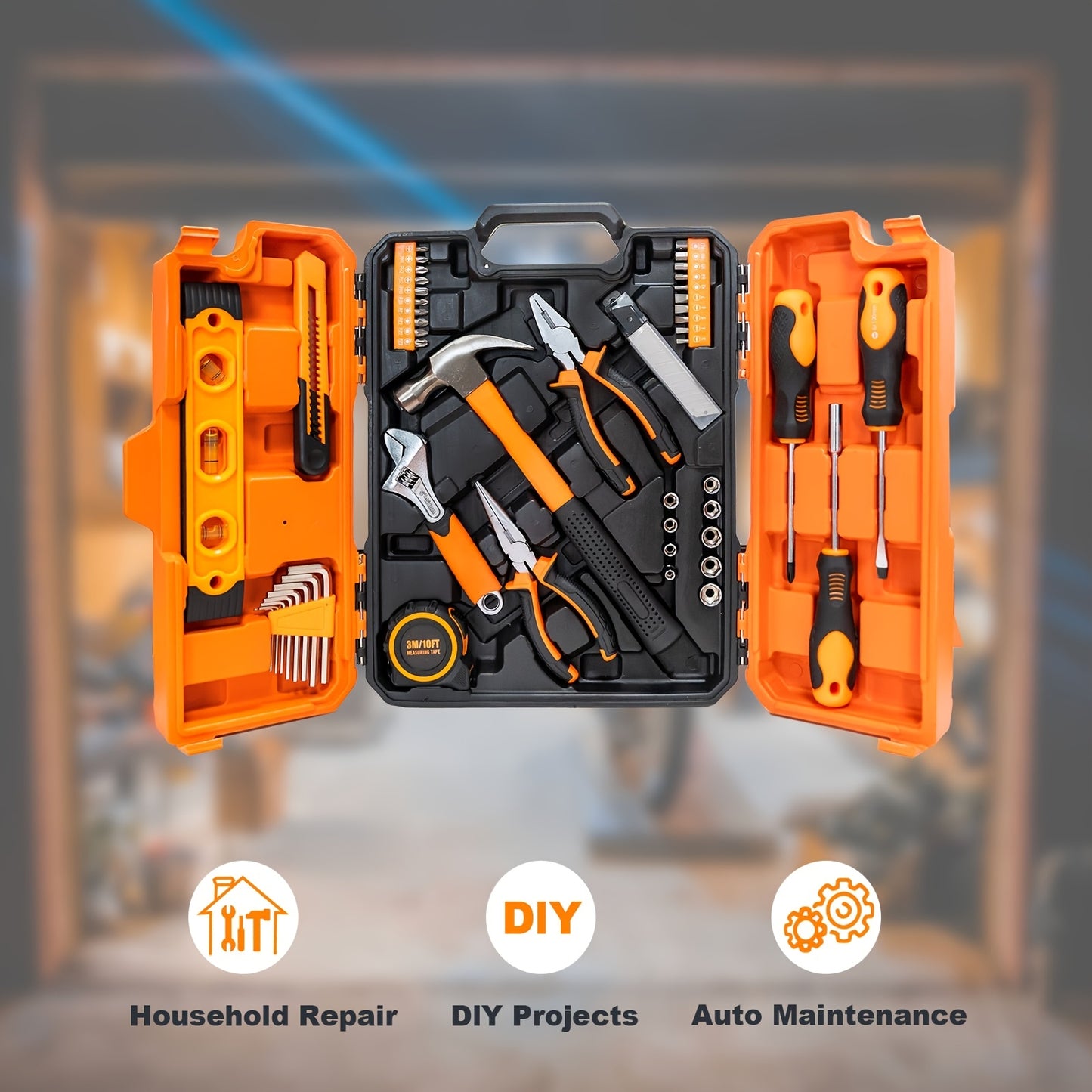 58pcs Tool, Socket Wrench Auto Repair Tool Kit, General Household Hand Tools for DIY and Quick Repairs, Home Maintenance, Car Mechanics, with Plastic Toolbox Storage Case, Portable Complete Repair Tool Box