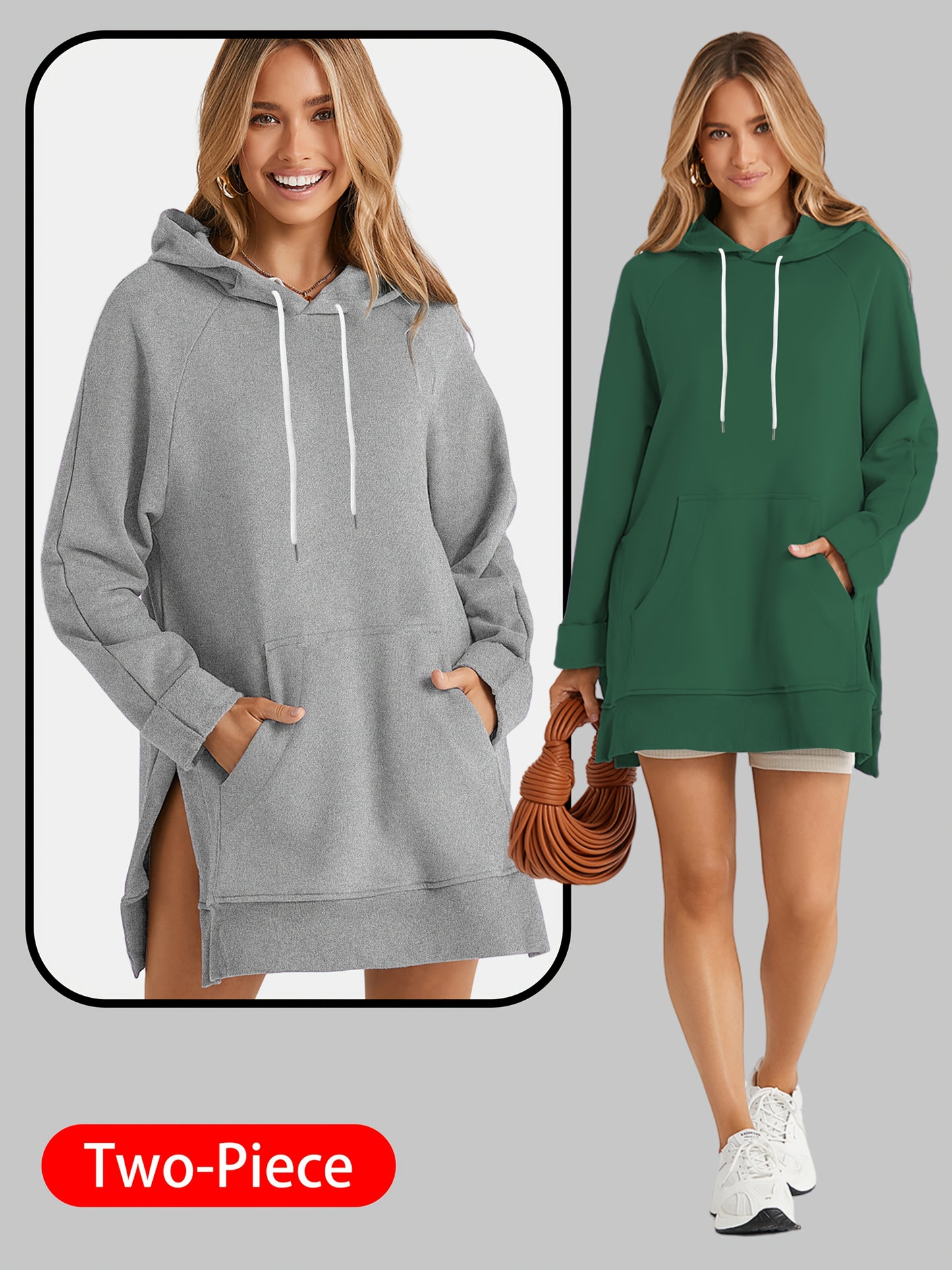 2pcs Large Size Women's Sports Sweatshirt, Hoodie, Drawstring, Wombat Pocket, Split Hem, Pure Material, Suitable for Daily Wear, Shopping And Leisure