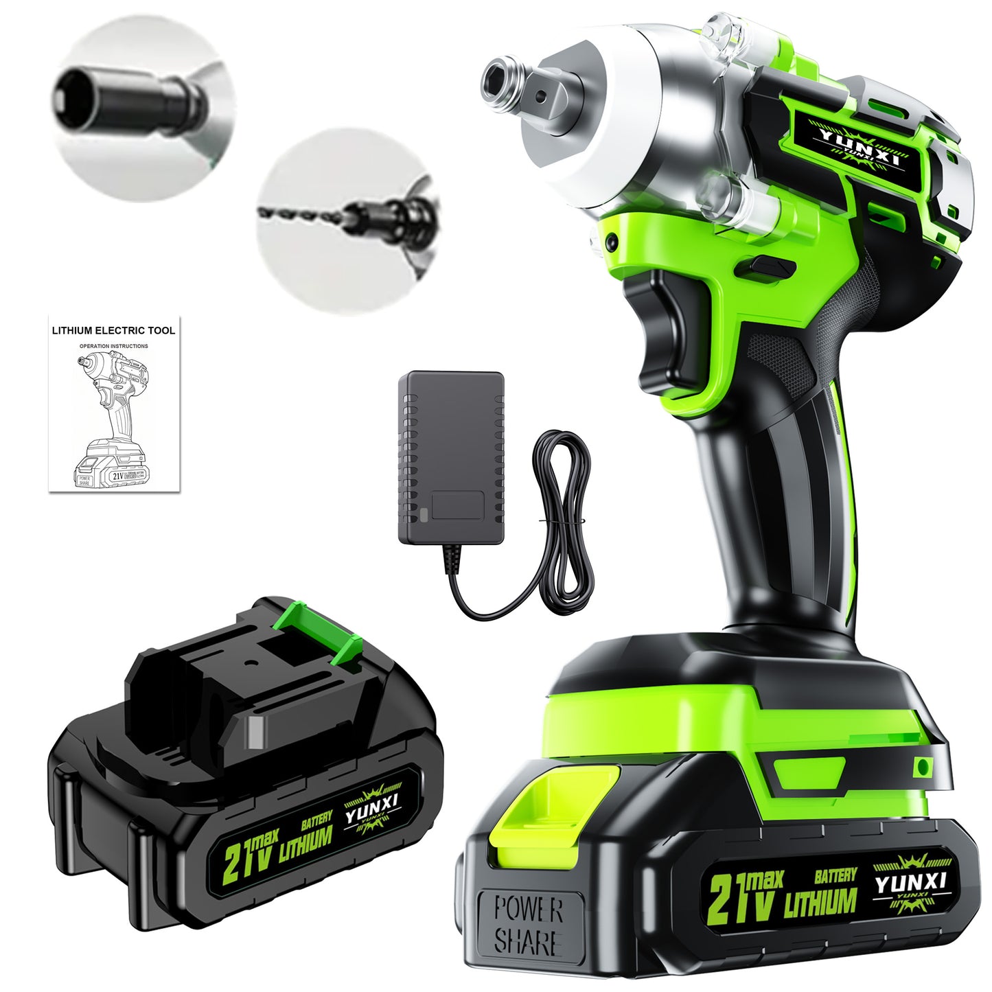 21V Impact Wrench & Drill/Driver Set Compatible for Car, Truck, Motorcycle Repair - Heavy-Duty Motor & Lithium-Ion Battery- Kit with Plastic Housing - Mechanic & DIY for Home, Vehicle Maintenance (Rechargeable)