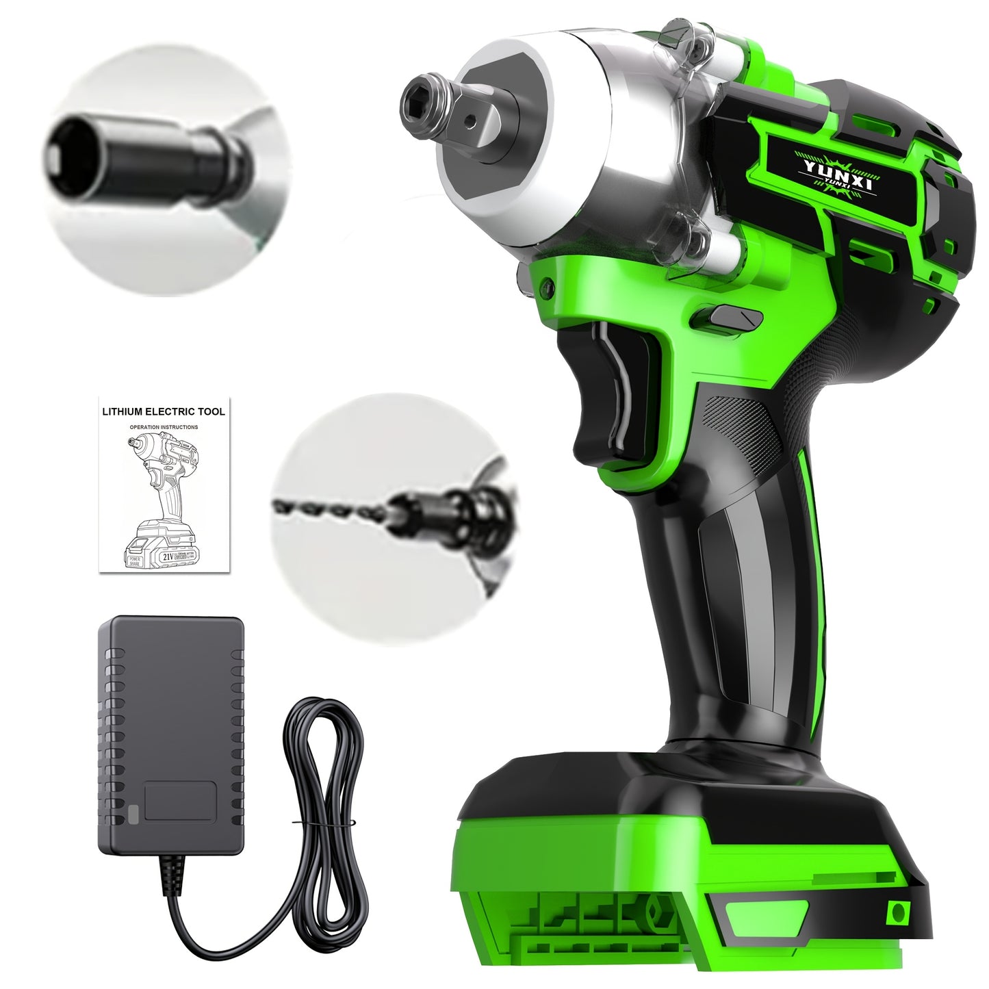 21V Cordless Impact Wrench Wireless Drill Set, Equipped with Lithium Battery, Brushless Electric Impact Gun Drill, Toolbox, Charger, Socket and Complete Accessories, Suitable for Car Repair, Home DIY - Ideal Gift for Men