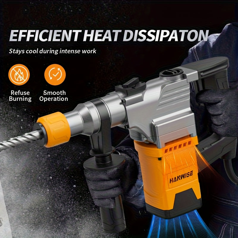 HANWISE 3-in-1 Multifunctional High-power Wired Rotary Hammer for drill, Used for Drilling, Rock for drilling, Demolition, Industrial Grade Electric for drill, Heavy-duty Impact for drill Electric Tool, Suitable for Concrete,