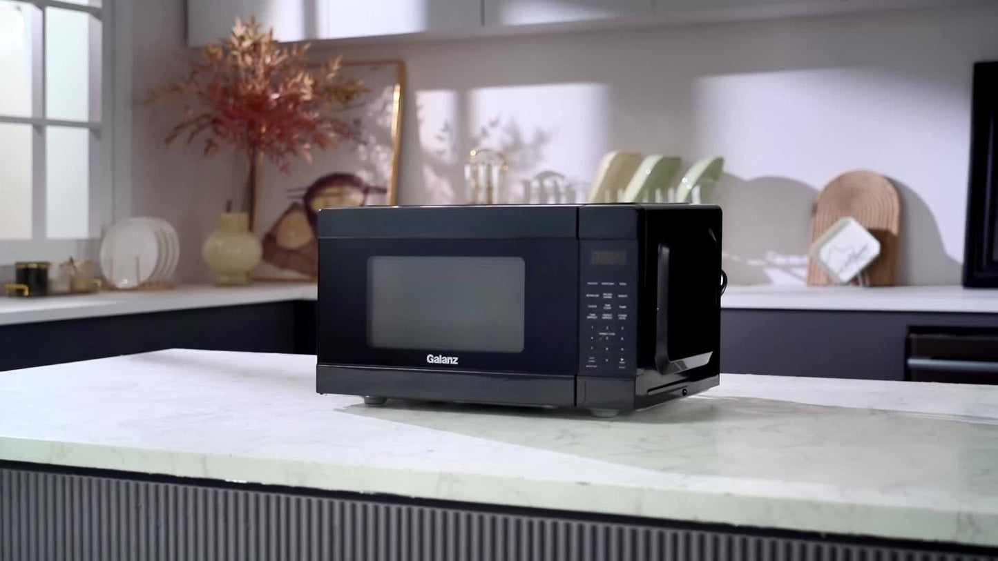 Galanz Sleek Compact Microwave | Black Stainless Steel Finish, 0.9 Cu Ft Small Footprint, 6 Auto Preset Menus & 30s Instant Cook, LED Touch Screen & Efficient Defrost, Stylish Addition to Tiny Kitchens with Big Performance