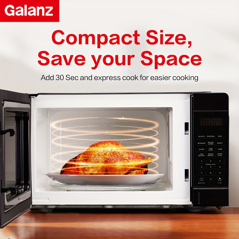 Galanz Sleek Compact Microwave | Black Stainless Steel Finish, 0.9 Cu Ft Small Footprint, 6 Auto Preset Menus & 30s Instant Cook, LED Touch Screen & Efficient Defrost, Stylish Addition to Tiny Kitchens with Big Performance
