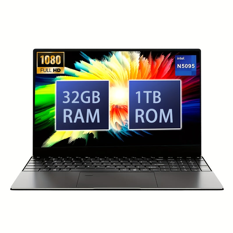 15.6-Inch Slim Notebook Featuring An Intel N5095 Quad-Core Processor with A Maximum Frequency Of 2.9GHz, 32GB DDR4 Dual-Channel RAM, 1TB M.2 High-Capacity SSD, 1920x1080P HD Display with IPS Panel, 5G Wi-Fi Support, USB 3.0 A