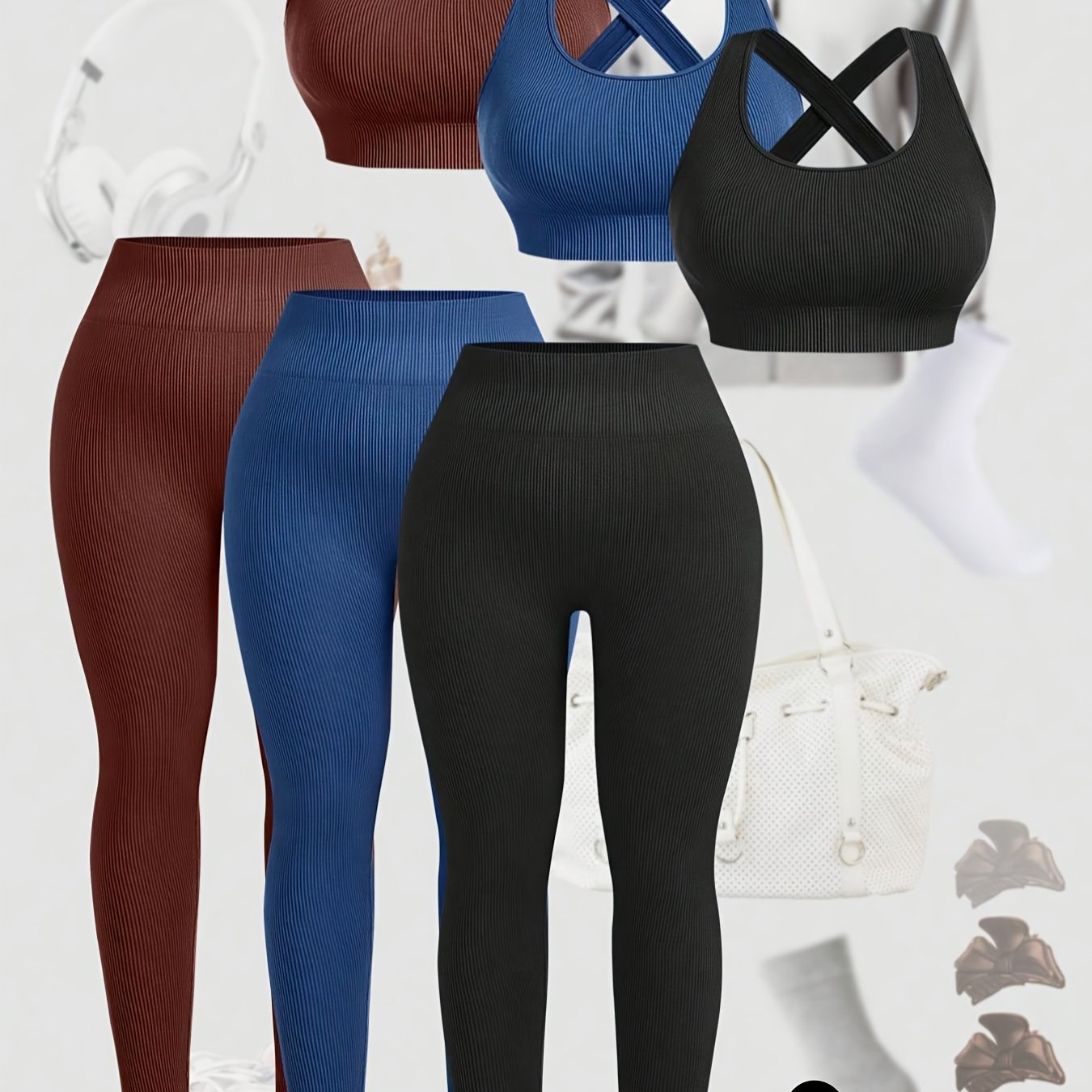 Women's Gym Workout Set, Solid Color Wide Strap Bra and Leggings, Seamless Yoga Pants for a Slim Fit