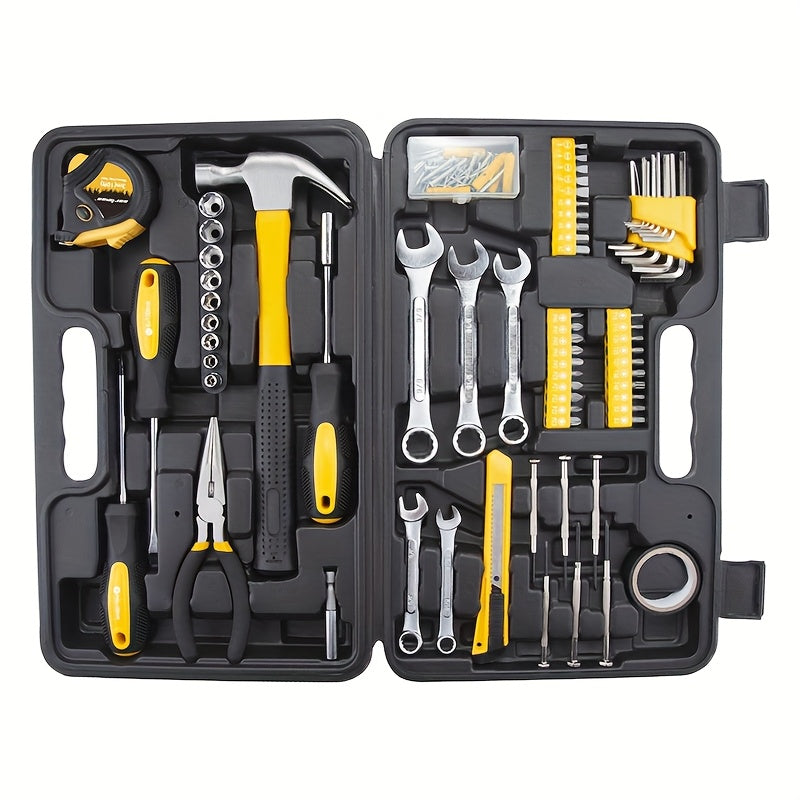 CARTMAN 148pcs Tool Set General Hand Tool Kit with Plastic Toolbox Storage Case, Automotive Set Yellow