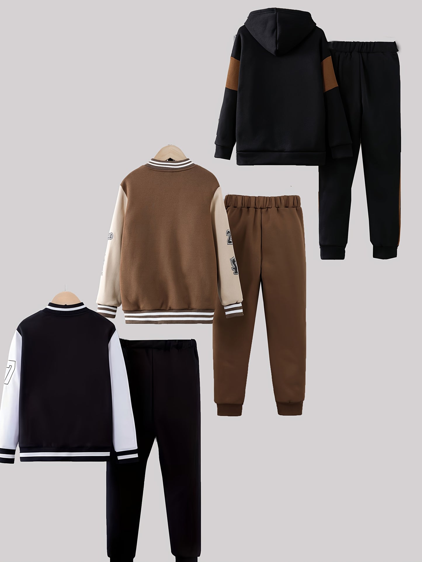 6pcs - Autumn and Winter New Boys' Fashion Long Pants Set with Printed Sports Casual Outdoor Outfit 3pcs of Tops and 3pcs of Pants, Perfect for Outdoor