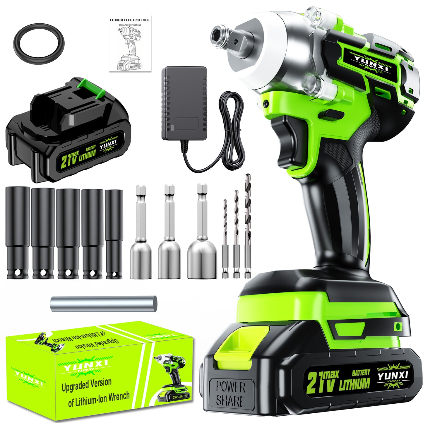 21V Impact Wrench & Drill/Driver Set Compatible for Car, Truck, Motorcycle Repair - Heavy-Duty Motor & Lithium-Ion Battery- Kit with Plastic Housing - Mechanic & DIY for Home, Vehicle Maintenance (Rechargeable)