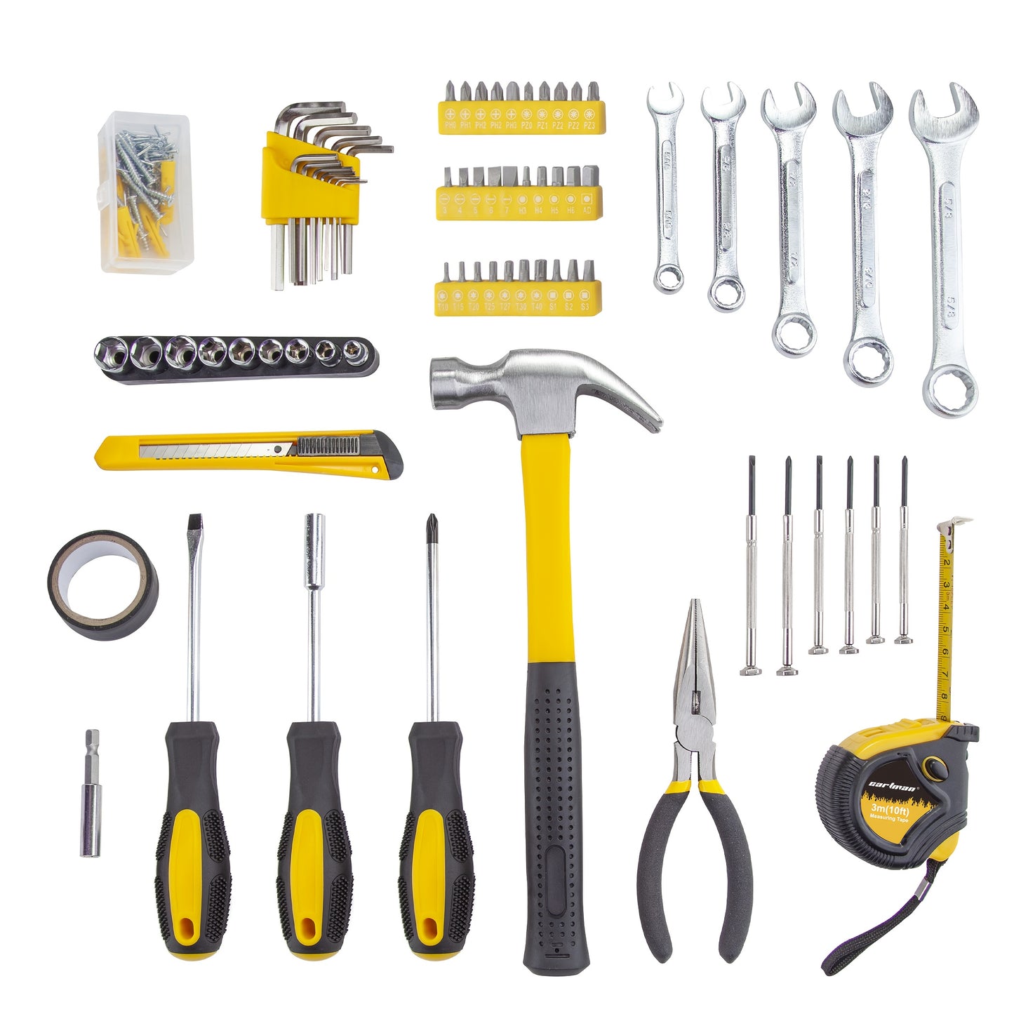 CARTMAN 148pcs Tool Set General Hand Tool Kit with Plastic Toolbox Storage Case, Automotive Set Yellow