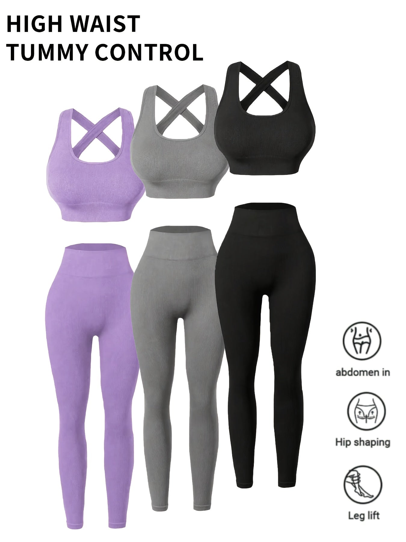 Women's Gym Workout Set, Solid Color Wide Strap Bra and Leggings, Seamless Yoga Pants for a Slim Fit