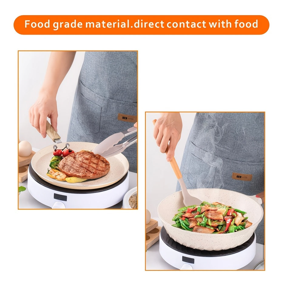 19pcs Non-Toxic Silicone Kitchen & Cutlery Set with Cutting Board, Storage Bucket & Wooden-Handle Utensils - Knives Suitable for Christmas Gifts, Daily & Meat/ Vegetable Chopping