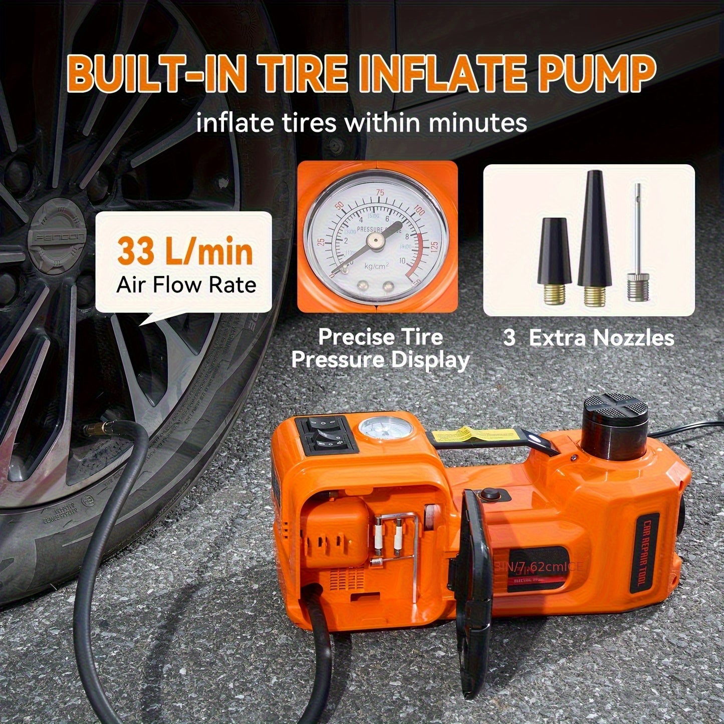 Electric Car Jack, Portable Car Lift with Built-in Air Pump, 5-ton/11023-pound Hydraulic Jack, Equipped with Electric Impact Wrench, And LED Lighting for SUV, MPV, Sedan, Truck Tire Replacement And Garage Maintenance