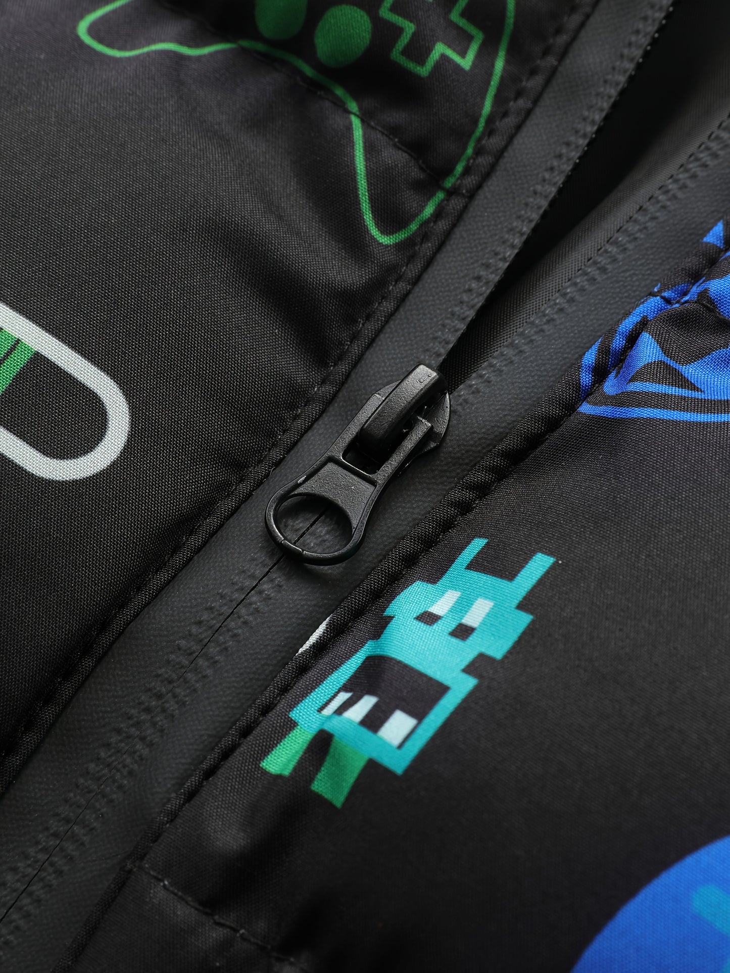 Colorful Alphabet Pattern Boys' Casual Leisure Cartoon Game Machine Zipper Hooded Jacket Vest Coat, for Teenager