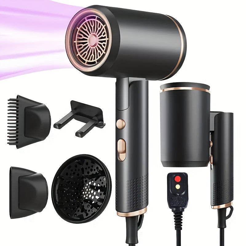 Professional Ionic Hair Dryer with Diffuser & Concentrator Lightweight, Fast Drying for Curly Hair, Ceramic Technology, Foldable & Quiet Salon-Quality Travel Blow Dryer