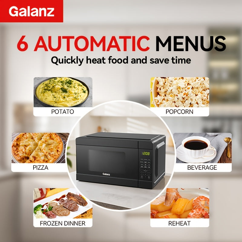 Galanz 0.9 CuFt Compact Microwave Oven | Auto Cook 6 Preset Menus, Express Cook 30 Sec, Quick Reheat Popcorn Pizza Frozen Dinner, Perfect for Small Spaces, Even Heating, LED Display, Simple Powerful Design B888 Model