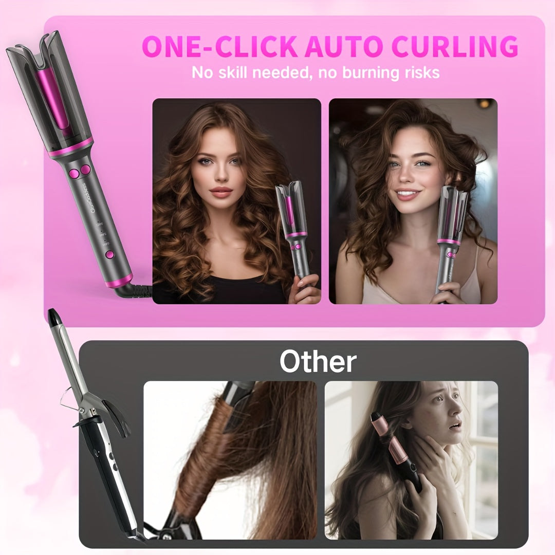 Automatic Rotating Hair Curling Iron, Beach Waves Curling Wand with 3 Temp, 500 Million Ionic, Dual Voltage & Lightweight for Travel ()
