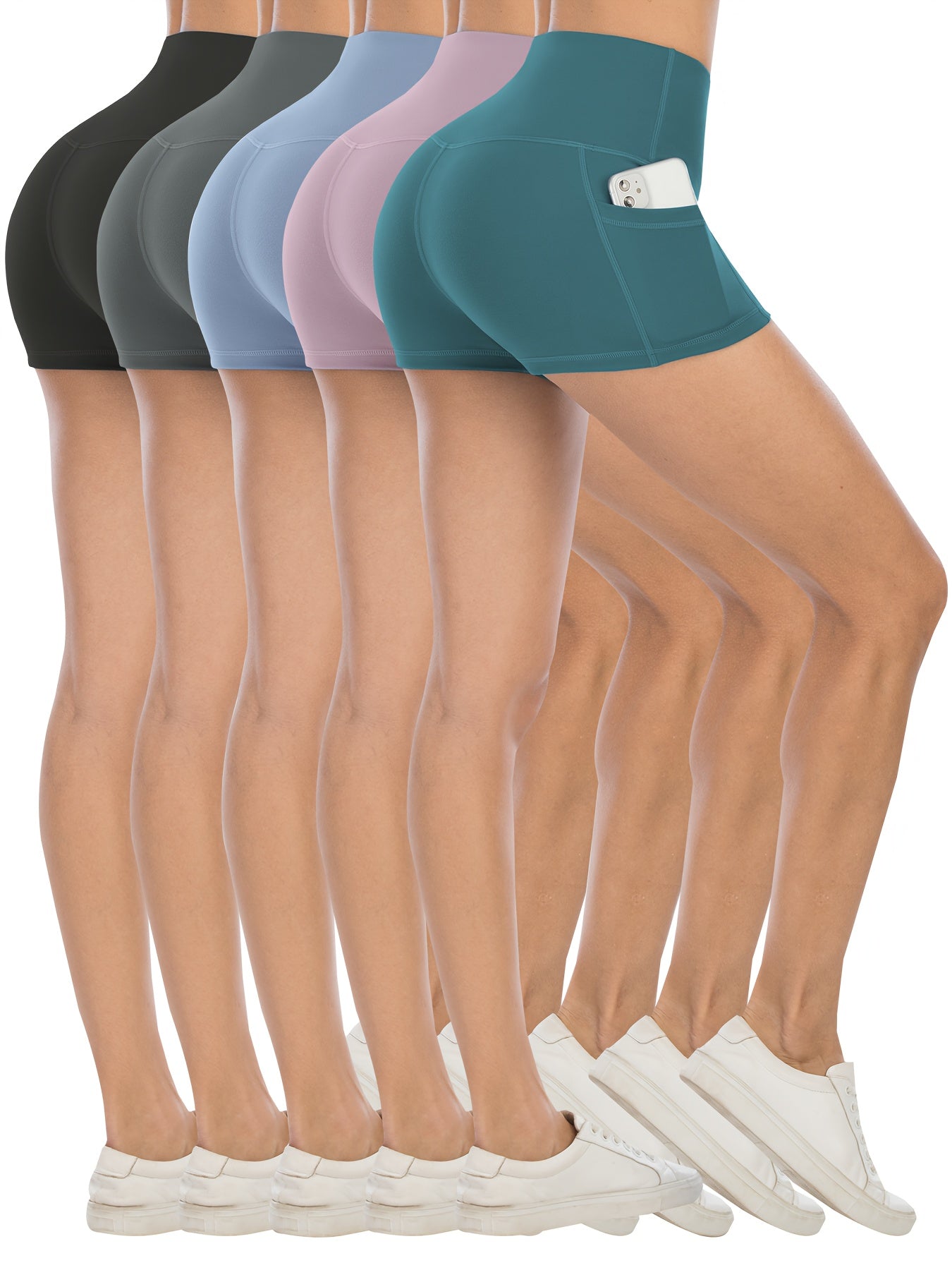 5pcs Biker Shorts For Women With Pockets High Waisted Shorts