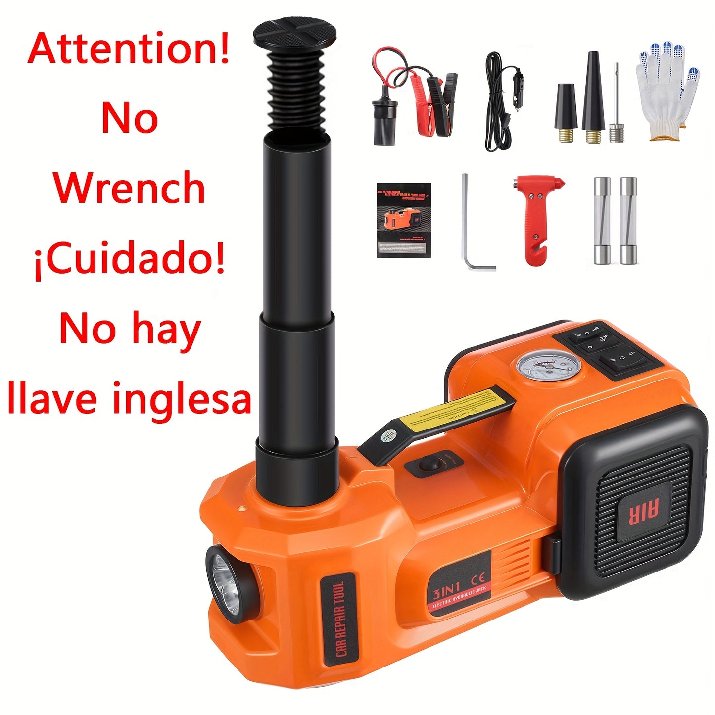 5-ton/11023-pound Electric Car Jack, Hydraulic Jack With Electric Impact Wrench, Built-in Air Pump, And LED Light, Suitable For SUV, MPV, Sedan, And Truck Tire Replacement And Garage Maintenance