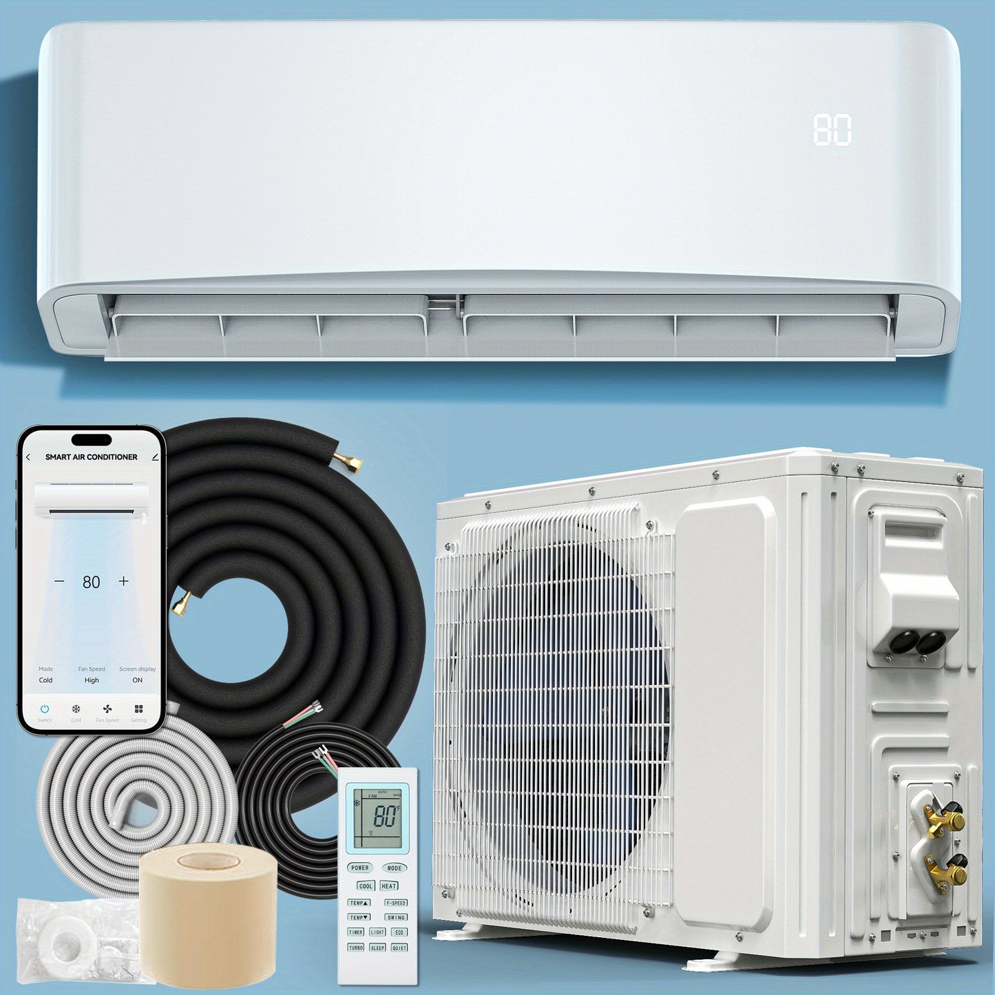 12000/9000 BTU Heat Pump Mini Split AC, 1 Ton Winter Heating, 115/220V Inverter Ductless System, 17 SEER2, WiFi Enabled, Pre-Charged Condenser, 450-750 Sq. Ft Coverage, Complete Installation Kit Perfect Gift For Christmas & H