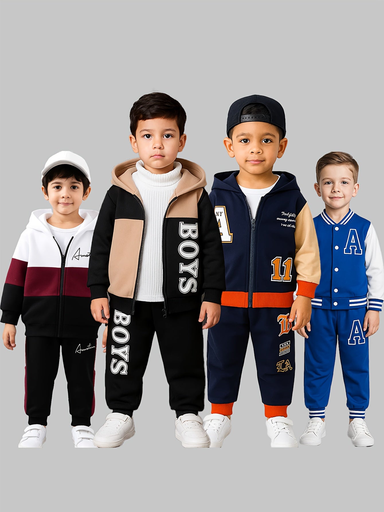 8pcs Autumn Fashion 'et Four Piece Set, 4pcs Top And 4pcs Pants, Autumn New Multi Piece Set Hoodie Sweatshirt, 'ong Sleeve Autumn Outdoor Leisure Sports Set, Perfect for Outdoor, Boy Outfit Set, Boy Pant Outfit Set, Boy Sweat