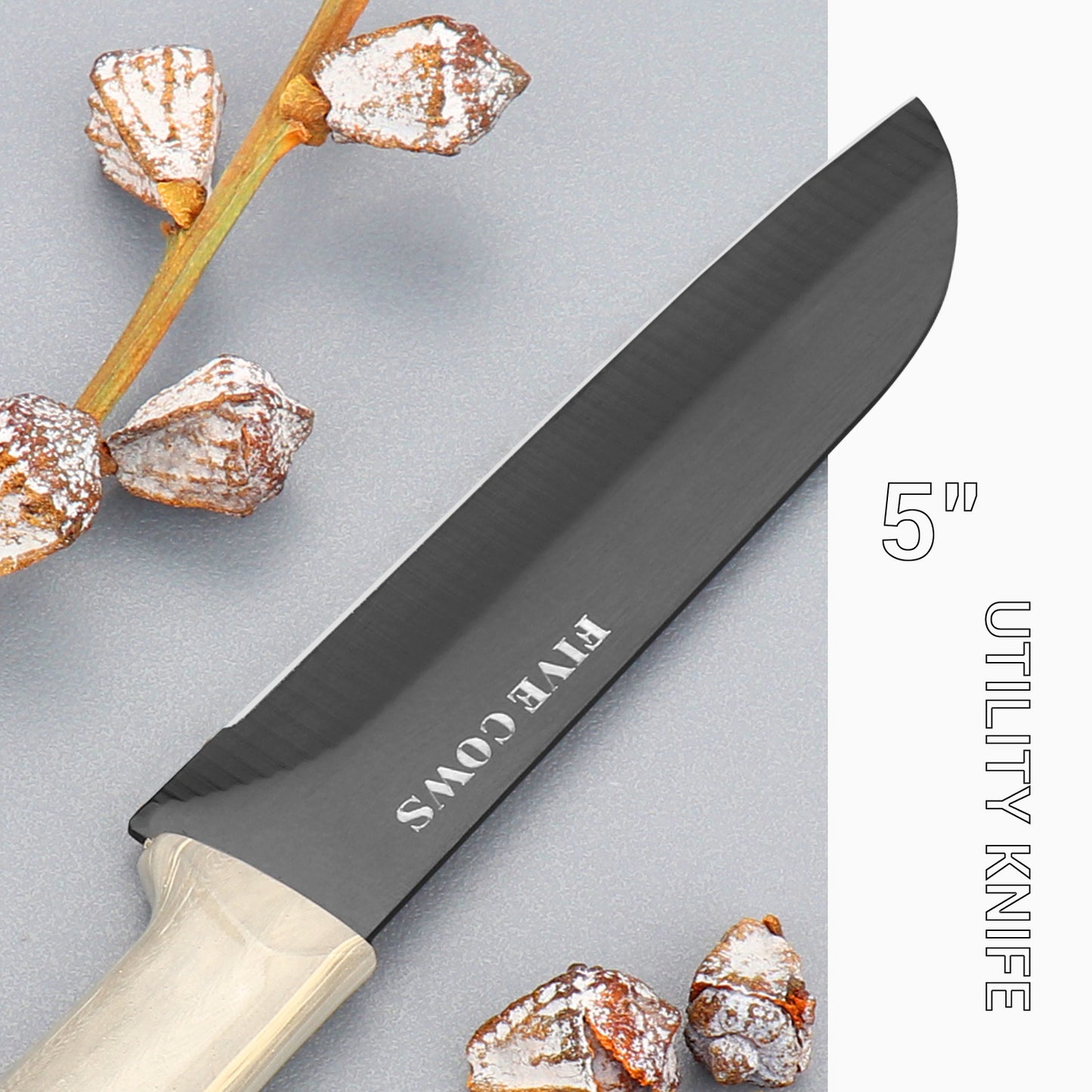 FIVE COWS 16pcs Kitchen knife set for chefs, kitchen knife, bone knife, fruit knife, multi-purpose scissors and fruit knife, with chopping board, anti-cutting device, healthy cooking kitchen knife set, Mom gift first choice