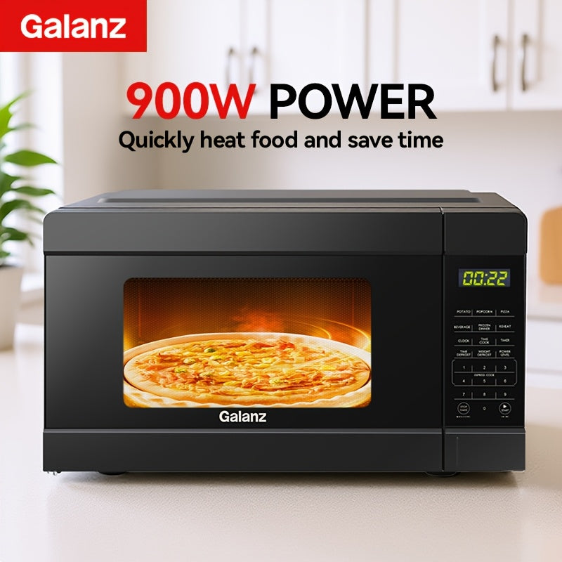 Galanz Compact Microwave Oven with 6-in-1 Automatic Menus, Child Lock & LED, 900W Power, 0.9 Cu.Ft Small Oven, Removable Turntable Plate - Compact Countertop/Balcony Microwave Suitable for Apartments, Dorms, Small Kitchens (B