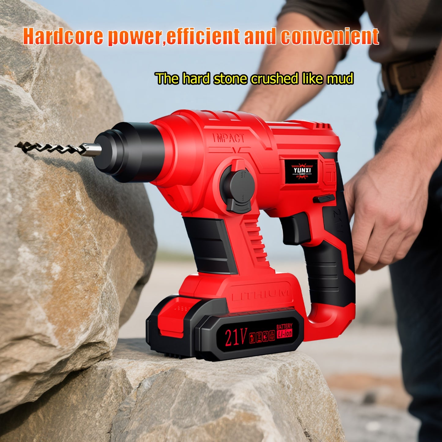 Wireless Hammer Drill Impact Tool - Wireless Lithium-ion Powered, Ideal For Demolition, Construction, And Heavy-duty Drilling. Ergonomic, Durable, And Sturdy, Suitable For Both Men And Women. Perfect Gift For Friends And Fami