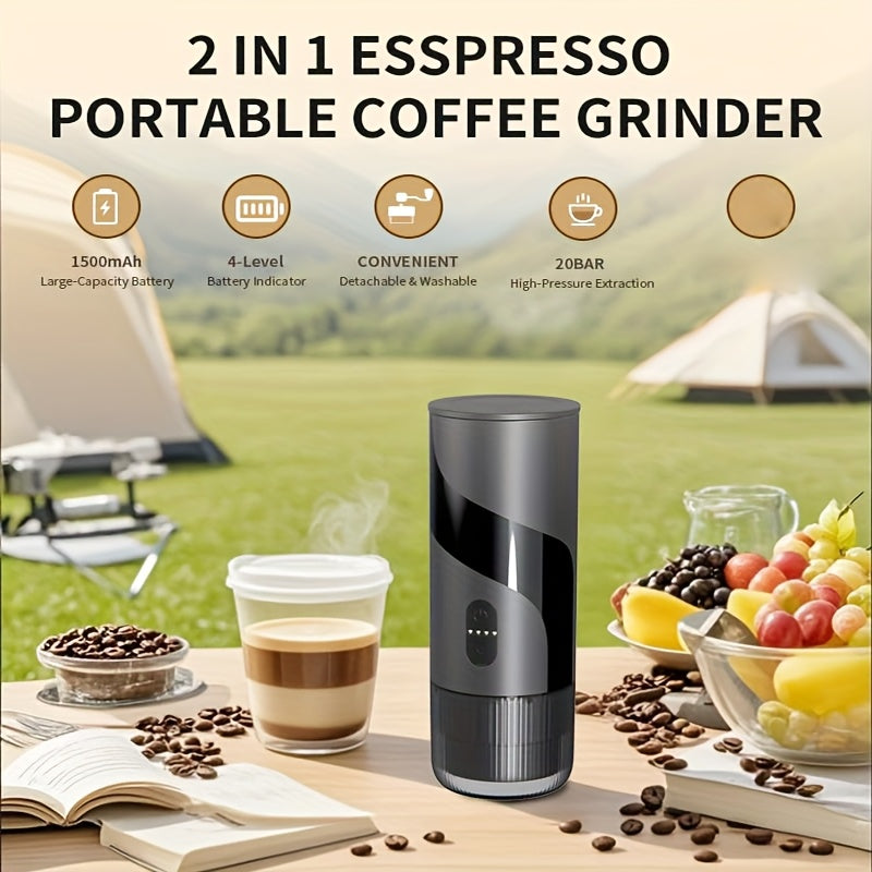Portable Coffee Machine, Portable Espresso Coffee Machine, Stainless Steel Water Tank, Compatible With Grounds & Capsules, Suitable For Travel, Camping, Office, Kitchen And Christmas Gift (without Heating Function)